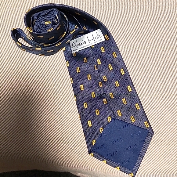 Alexis Holt - Milan- Paris- London- New York men's neck tie dark grey with gold - Picture 6 of 6
